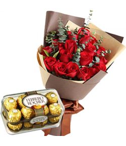 12 red rose bouquet with ferrero chocolate to japan