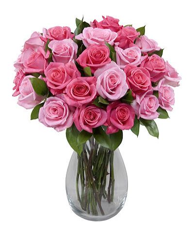 send 24 fresh pink roses in clear glass vase to japan